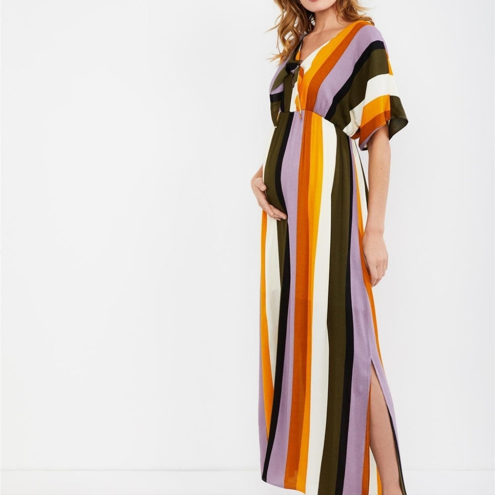 LISA & LUCY MULTI STRIPE MAXI MATERNITY DRESS M